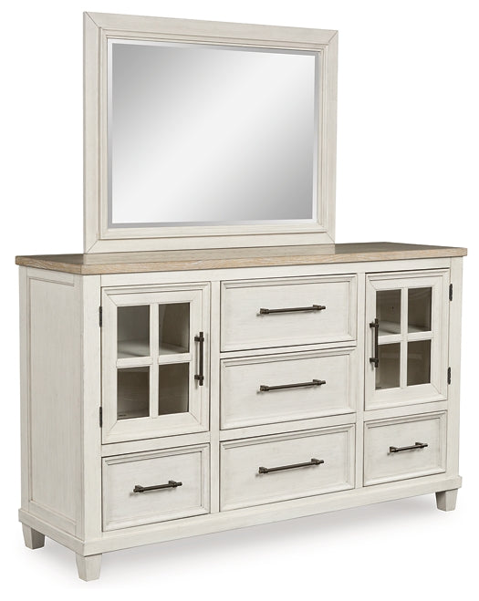 Shaybrock Queen Panel Bed with Mirrored Dresser, Chest and Nightstand