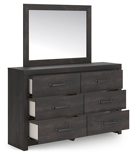 Hollivern Full Panel Bed with Storage with Mirrored Dresser